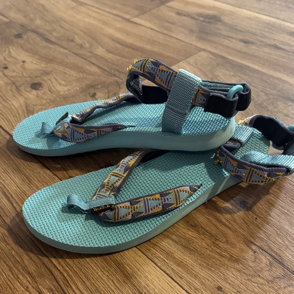 Teva Aqua Blue Aztec Print Strap Sandals - Picture 2 of 3